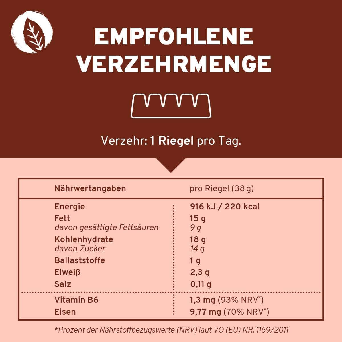 InnoNature Menstru® Chocbar: Veganer Schokoladenriegel mit Vitamin B6, Eisen und Maca