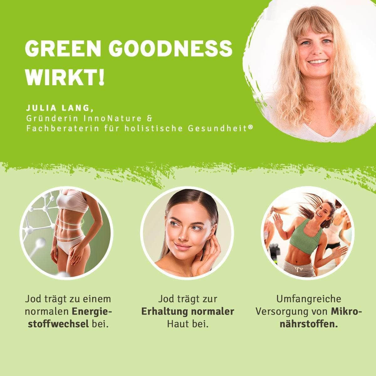 InnoNature Pakete 1x Vorrat (1x Eisen Kapseln, 1x Omega 3 Kapseln, 1x Vitamin D3+K2 Tropfen, 1x Green Goodness Shake) einfachleichter-Essential-Paket