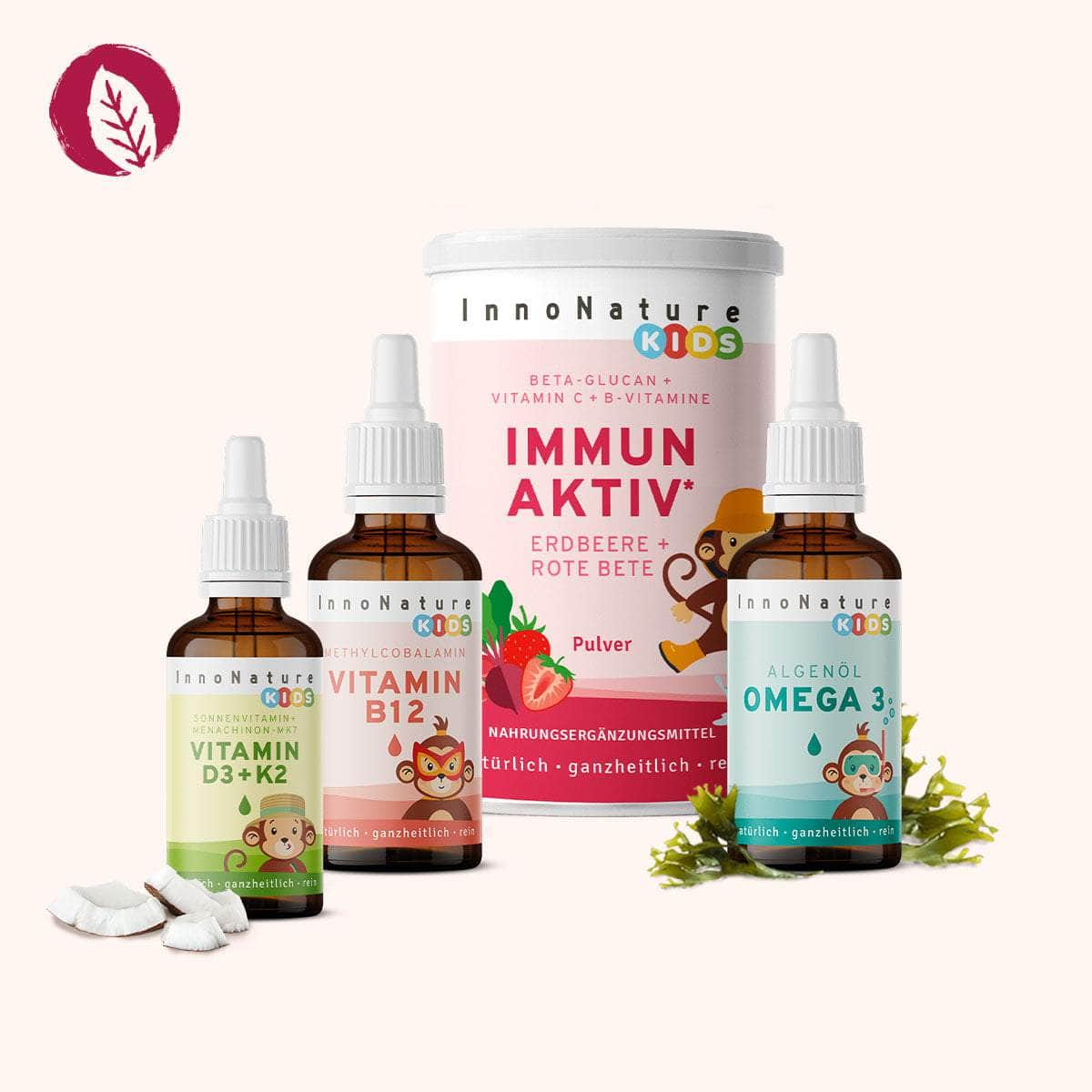 InnoNature Pakete 1x Vorrat (1x Omega 3 Kids, 1x Vitamin D3+K2 Kids, 1x Immun Kids, 1x Vitamin B12 Kids) Kids-Paket