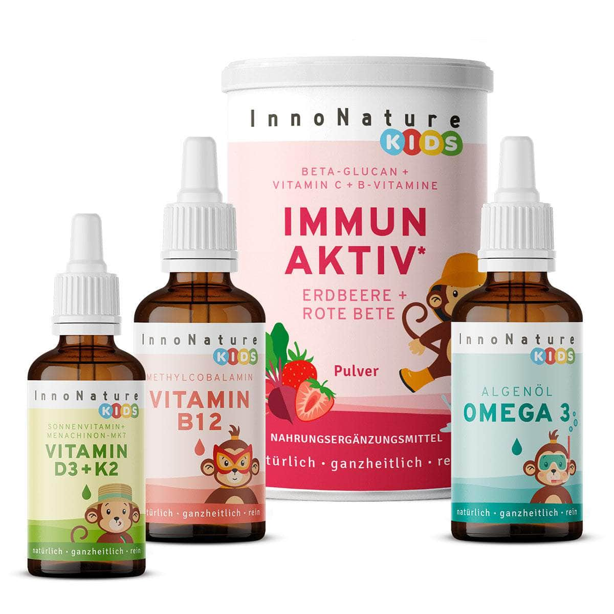 InnoNature Pakete 1x Vorrat (1x Omega 3 Kids, 1x Vitamin D3+K2 Kids, 1x Immun Kids, 1x Vitamin B12 Kids) Kids-Paket