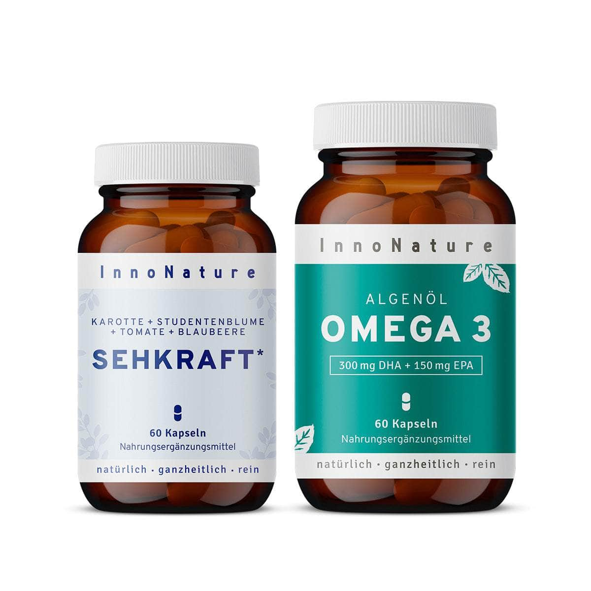 InnoNature Pakete 1x Vorrat (1x Sehkraft Kapseln, 1x Omega 3 2:1 DHA/EPA Kapseln) Sehkraft-Set