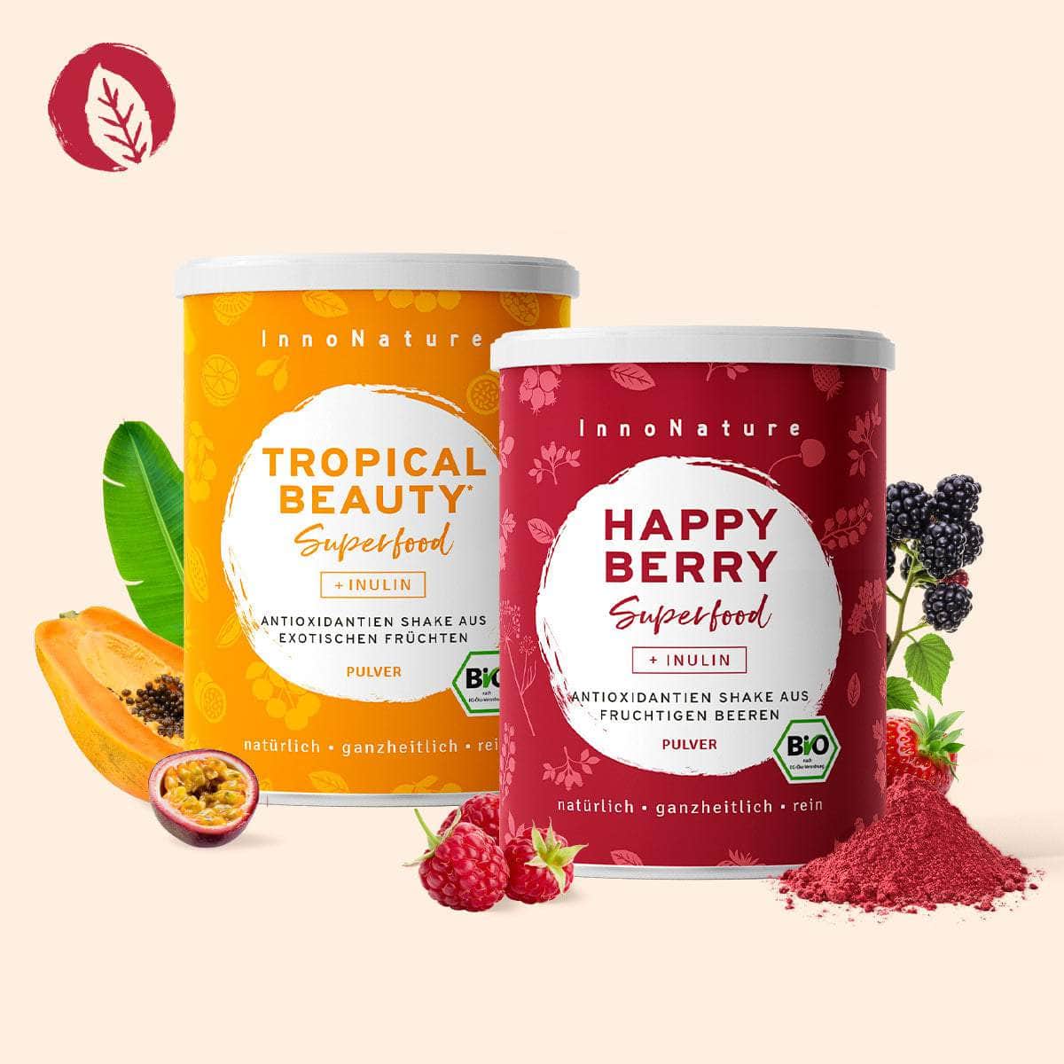 InnoNature Pakete 1x Vorrat (1x Tropical Beauty, 1x Happy Berry) Fruity-Beauty-Set: Happy Berry und Tropical Beauty