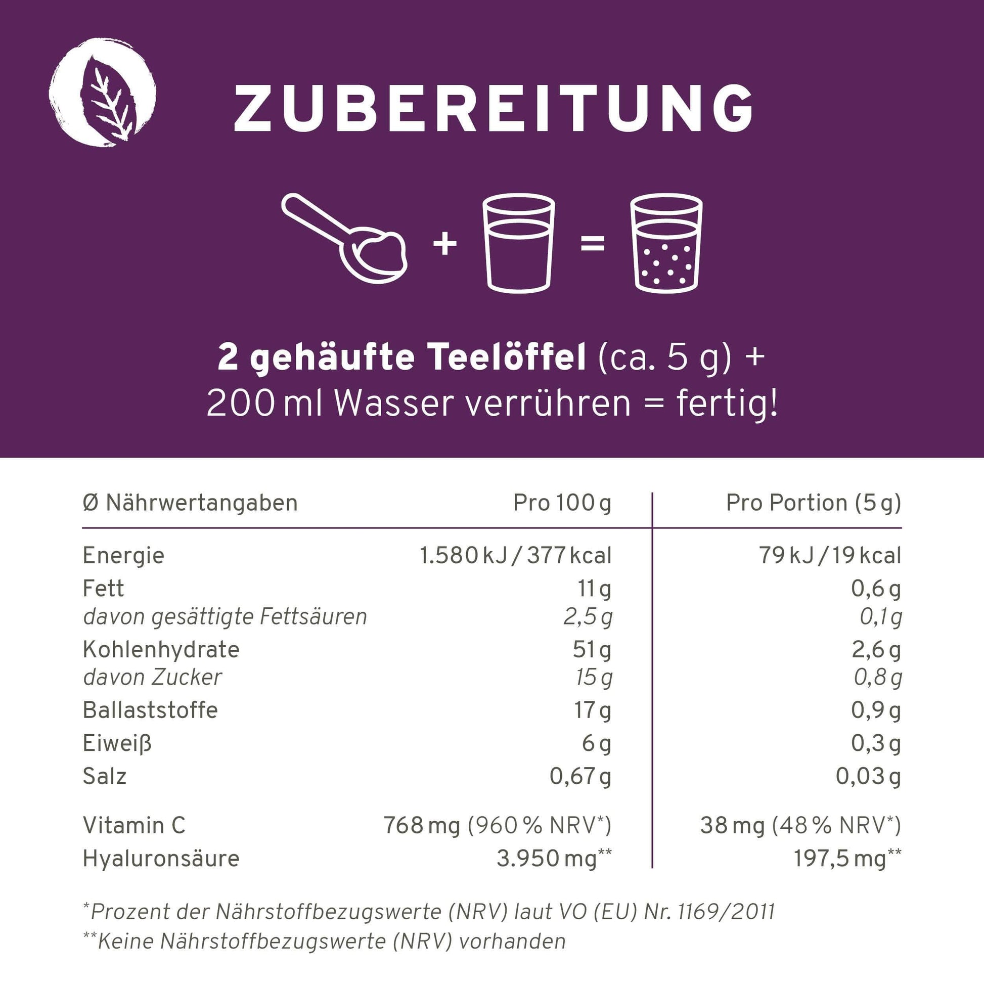 InnoNature Pulver 1x 150g Pulver Açaí Beauty: Antioxidantienshake mit Hyaluronsäure