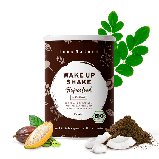 InnoNature Pulver 1x 300g (20 Portionen) Bio Wake Up Superfood Shake: Kokos, Kakao, Matcha, Guarana und grüner Kaffee