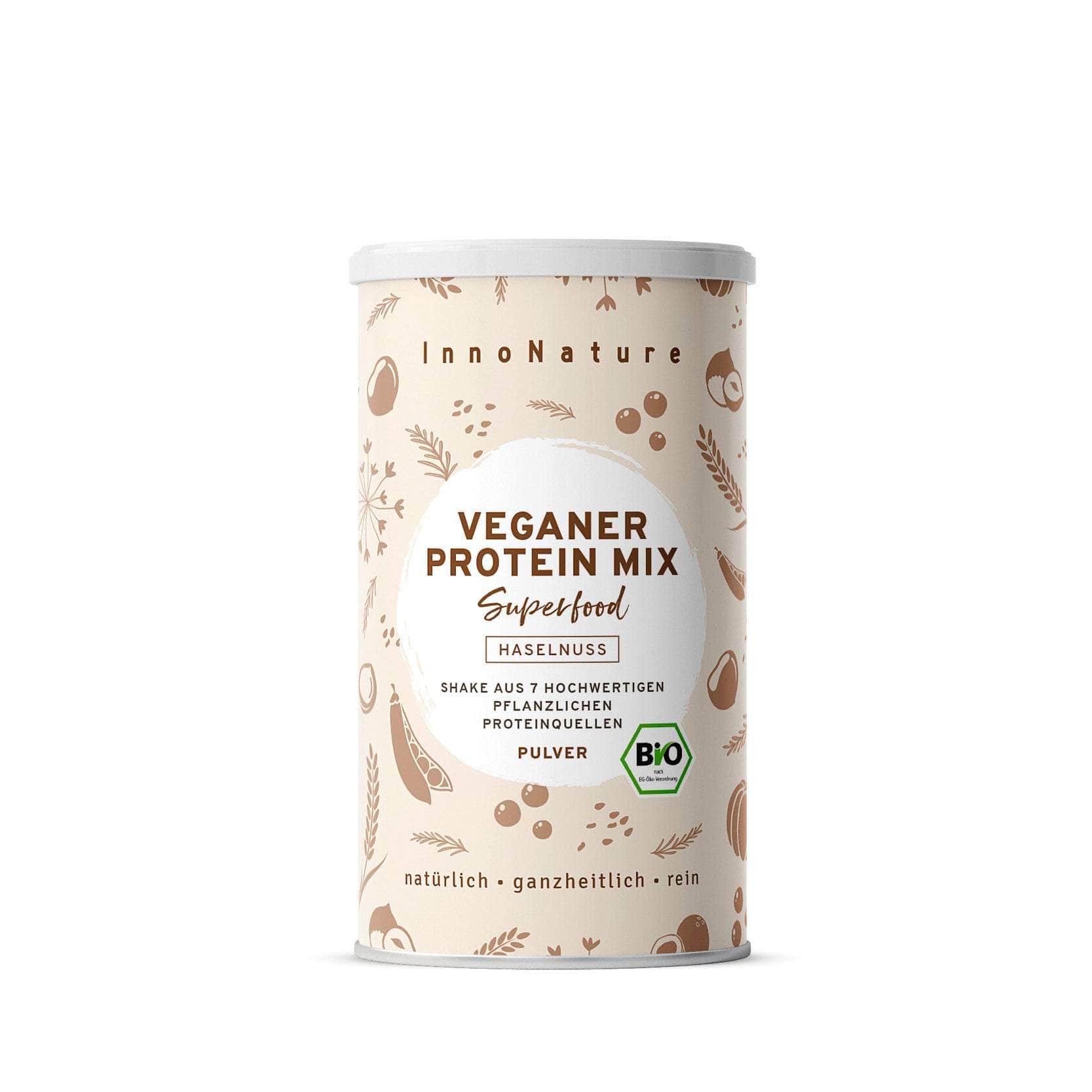 InnoNature Pulver 1x 450g (30 Portionen) Bio Veganer Protein Mix Haselnuss