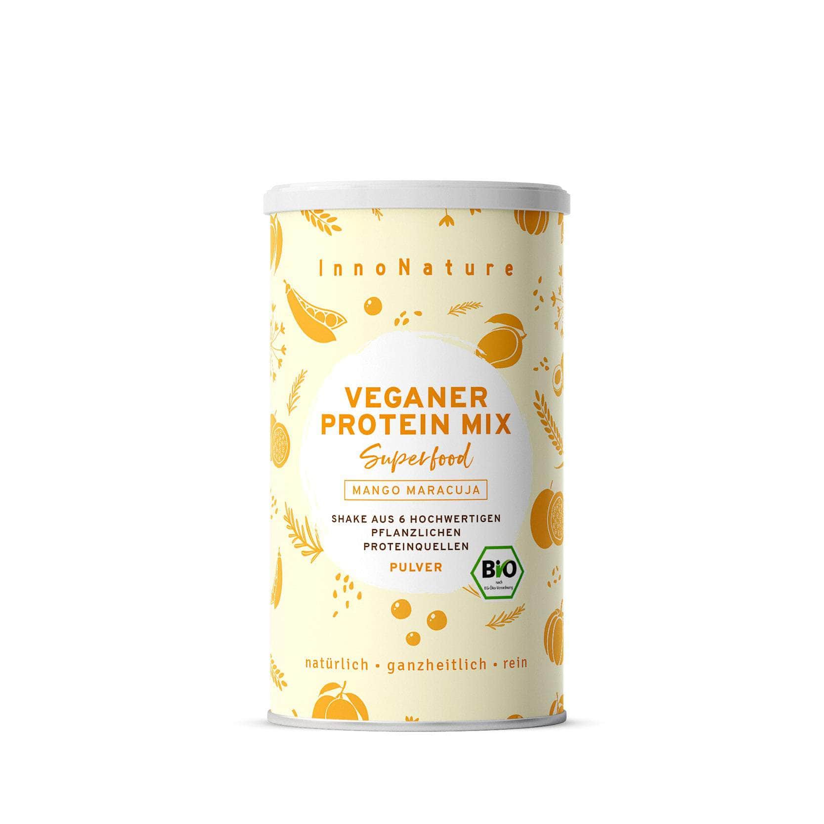 InnoNature Pulver 1x 450g (30 Portionen) Bio Veganer Protein Mix Mango Maracuja