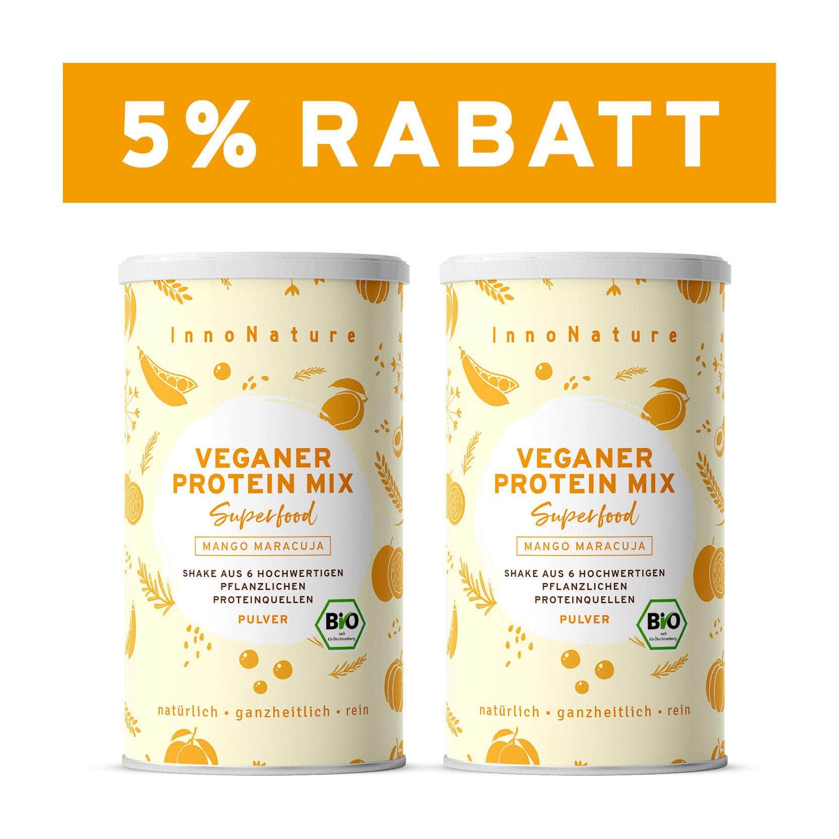 InnoNature Pulver 2x 450g (60 Portionen) Bio Veganer Protein Mix Mango Maracuja