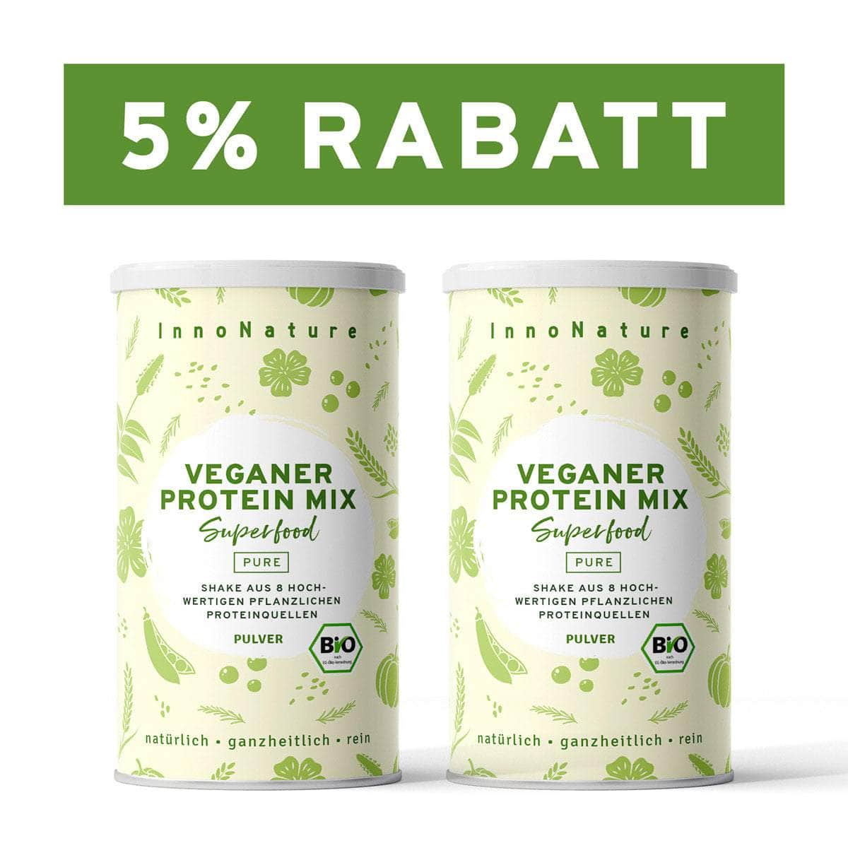 InnoNature Pulver 2x 450g (60 Portionen) Bio Veganer Protein Mix Pure
