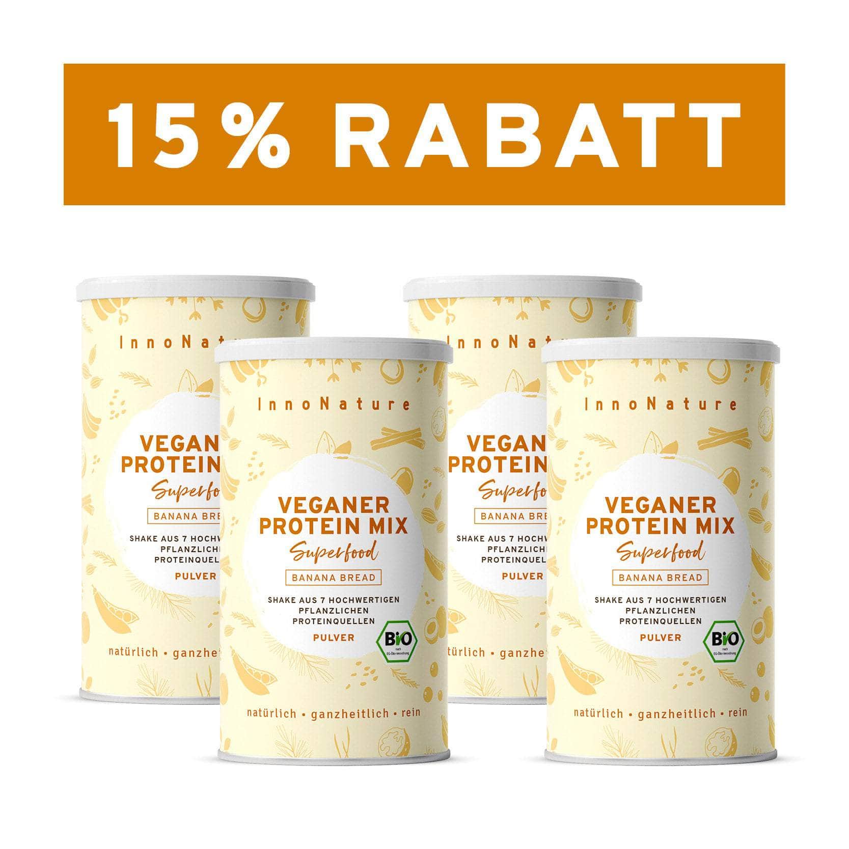 InnoNature Pulver 4x 450g (120 Portionen) Bio Veganer Protein Mix Banana Bread