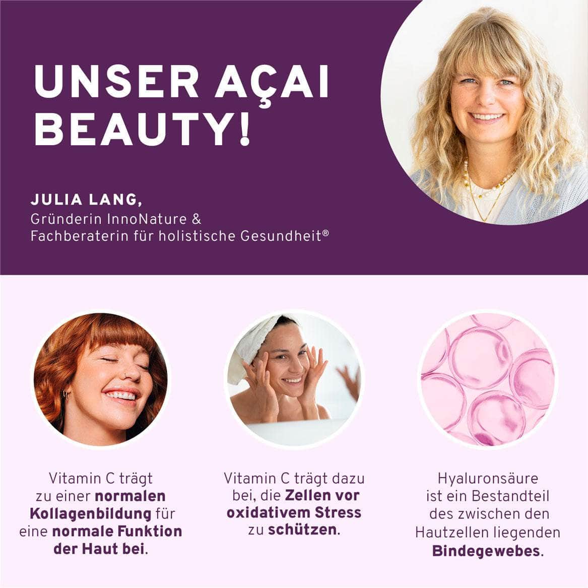 InnoNature Pulver Açaí Beauty: Antioxidantienshake mit Hyaluronsäure
