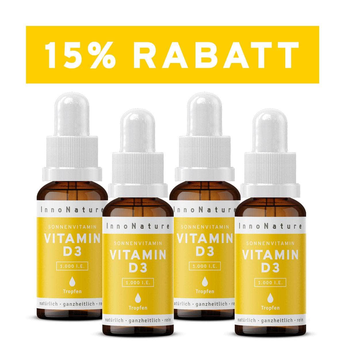 InnoNature Tropfen 4x10ml Vitamin D3 1.000 IE Tropfen 10 ml