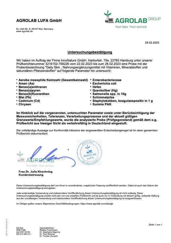 InnoNature Kapseln Daily Skin Komplex Kapseln: Bambus, Aminosäuren aus fermentiertem Mais, Hagebutte, Hirsesamen und Buchweizenkeimlinge
