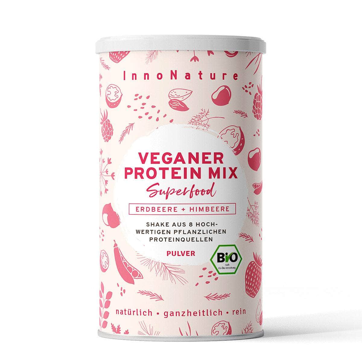 InnoNature Pulver 33 Portionen (500g) Bio Veganer Protein Mix Erdbeere + Himbeere