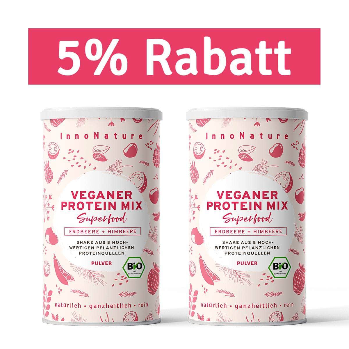 InnoNature Pulver 66 Portionen (2x 500g) Bio Veganer Protein Mix Erdbeere + Himbeere